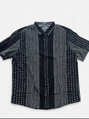 Atlanl black and white mod patterned cotton linen shirt - XL